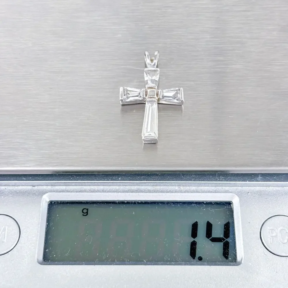 Vintage Sterling Silver Cubic Zirconia Cross Pendant | Christian Faith Jewelry